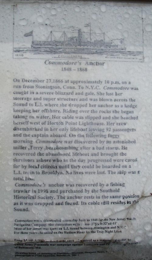 Commodore's Anchor Interpretive Plaque, Horton Point Lighthouse, Southold, New York
