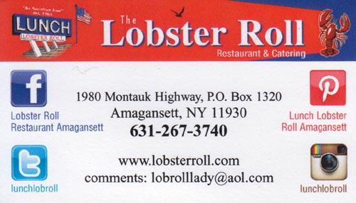 Business Card, The Lobster Roll, 1980 Montauk Highway (Route 27), Amagansett, New York