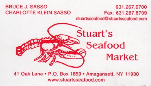 Business Card, Stuart's Seafood Market, 41 Oak Lane, Amagansett, New York