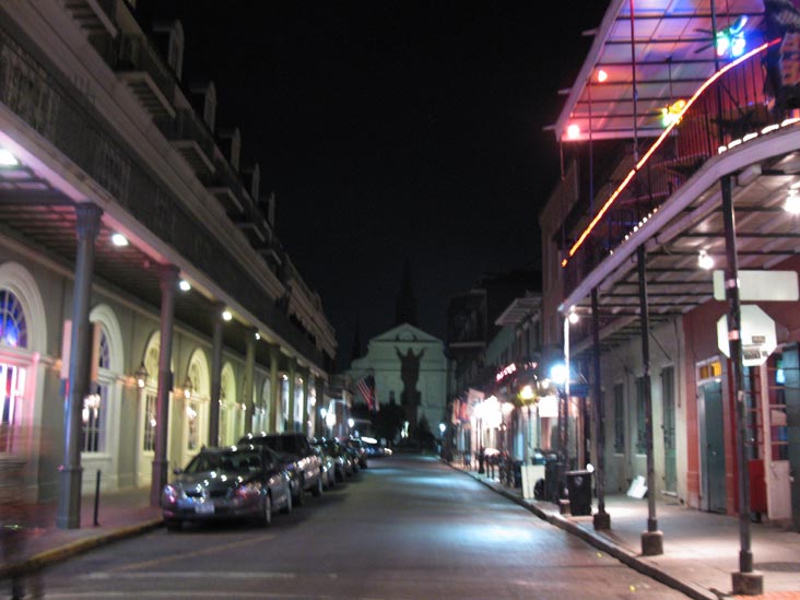 Looking East Down Orleans Street Toward St. Louis Cathedral From Bourbon Street, French Quarter, New Orleans, Louisiana