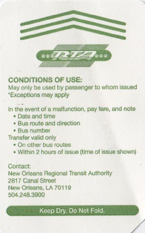 RTA Fare Card, New Orleans, Louisiana