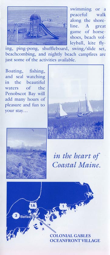 Brochure, Colonial Gables Oceanfront Village, 7 Eagle Avenue, Belfast, Maine