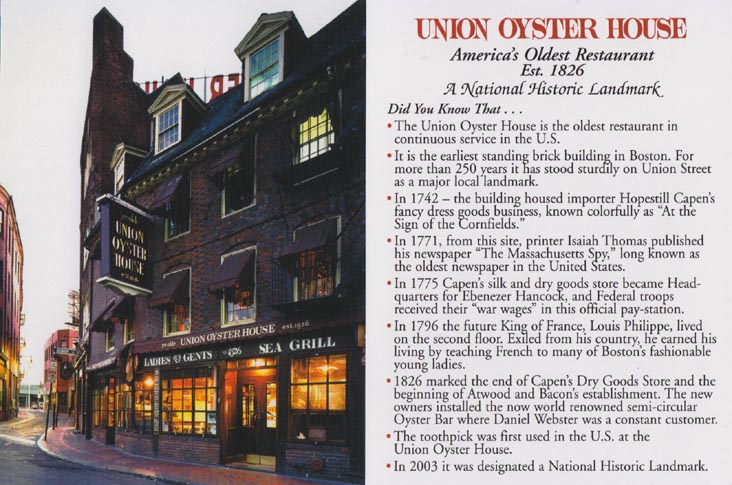 Postcard, Union Oyster House, 41 Union Street, Boston, Massachusetts
