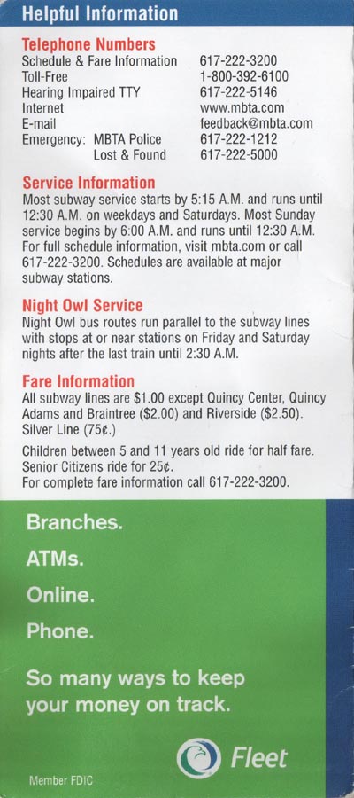 Massachusetts Bay Transportation Authority Subway Map