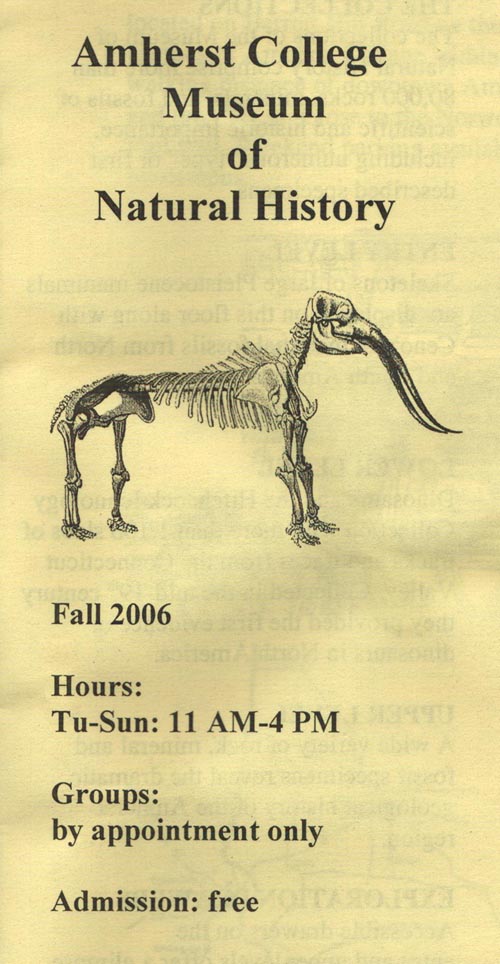 Brochure, Museum of Natural History, Amherst College, Amherst, Massachusetts