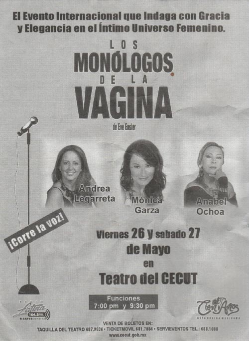 Los Monólogos de la Vagina Flier, Centro Cultural Tijuana, Baja California, Mexico