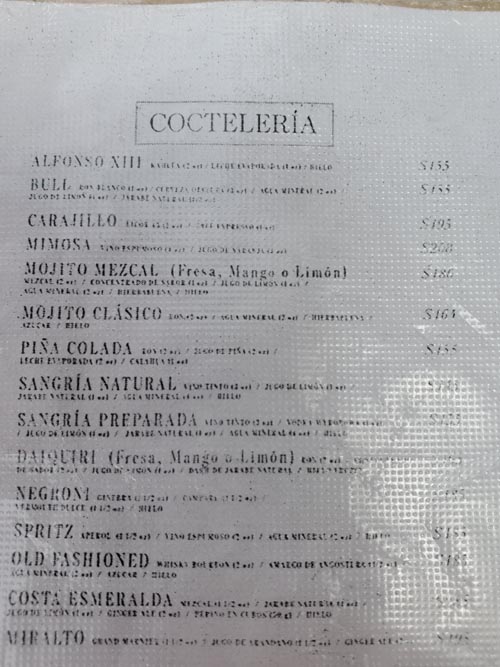 Menu, Miralto, Torre Latinoamericana, Centro Histórico, Mexico City/Ciudad de México, Mexico, August 16, 2021