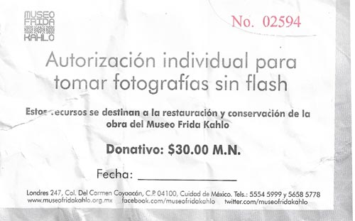 Photography Permit, Museo Frida Kahlo, Coyoacán, Mexico City/Ciudad de México, Mexico