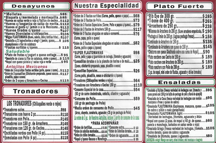 Flautomania Menu