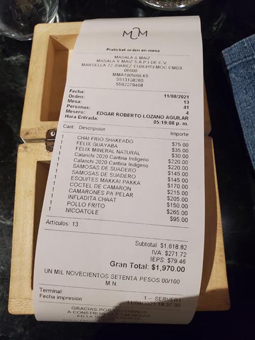 Check, Masala y Maiz, Calle Marsella 72, Colonia Juárez, Mexico City/Ciudad de México, Mexico, August 11, 2021