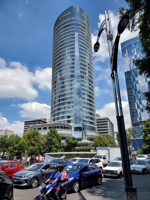 St. Regis Hotel and Fuente de La Diana Cazadora, Paseo de la Reforma, Mexico City/Ciudad de México, Mexico, August 15, 2021