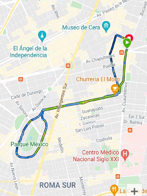 Running in Mexico City: Avenida Álvaro Obregón and Avenida Ámsterdam