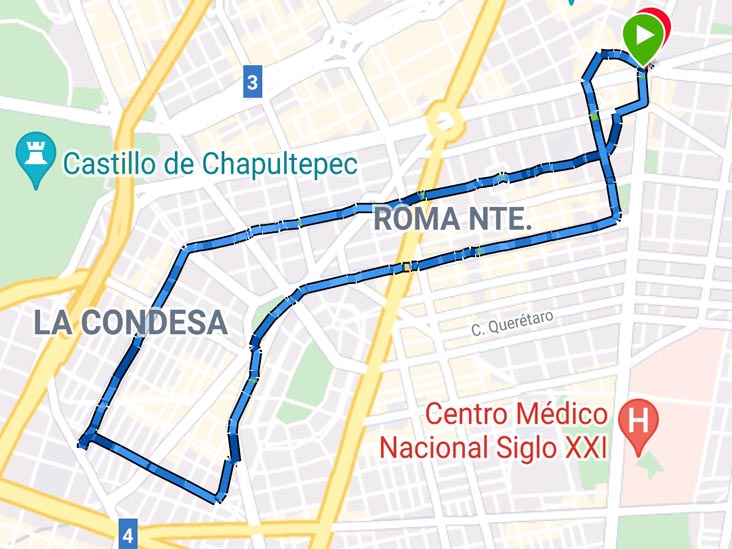 Running in Mexico City: Calle de Durango, Avenida Mazatlan, Alfonso Reyes, Avenida Nuevo LeÃ³n, Avenida Ãlvaro ObregÃ³n
