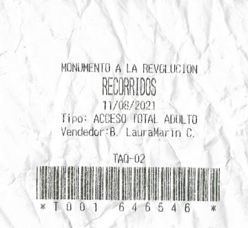 Ticket, Monumento a la Revolución, Mexico City/Ciudad de México, Mexico
