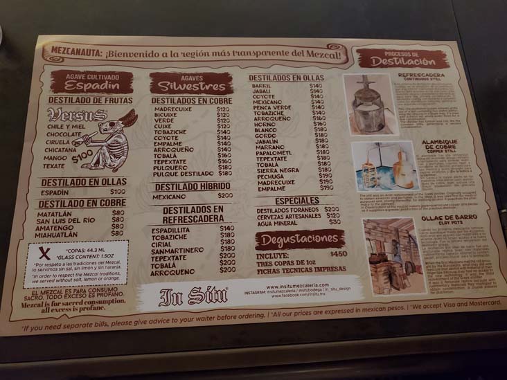 Menu, In Situ Mezcaler&iacute;a, Oaxaca, M&eacute;xico, August 14, 2023
