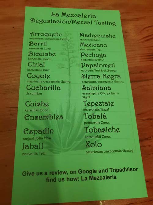 Menu, La Mezcaler&iacute;a, Oaxaca, M&eacute;xico, August 18, 2023