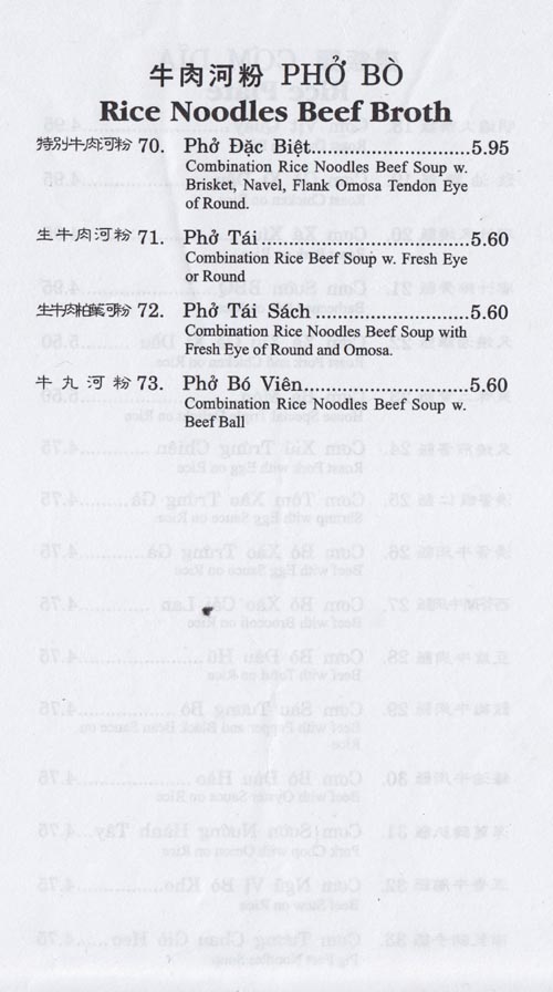 Menu, Yes Noodle Restaurant, 10090 Central Avenue, D'Iberville, Mississippi