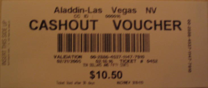 Aladdin Las Vegas Cashout Voucher