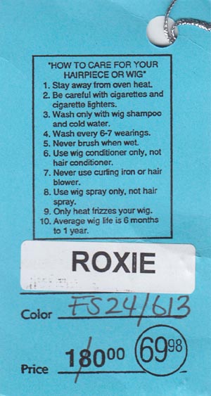 Serge's Showgirl Wigs Tag