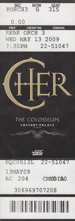 Cher Ticket, The Colosseum, Caesars Palace, 3570 Las Vegas Boulevard South, Las Vegas, Nevada