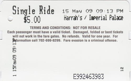 Ticket, Las Vegas Monorail, The Strip, Las Vegas, Nevada