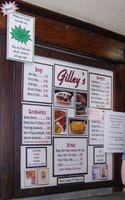 Menu, Gilley's PM Lunch, 175 Fleet Street, Portsmouth, New Hampshire