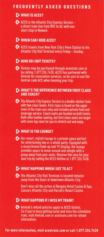 Atlantic City Express Service ACES Train Brochure