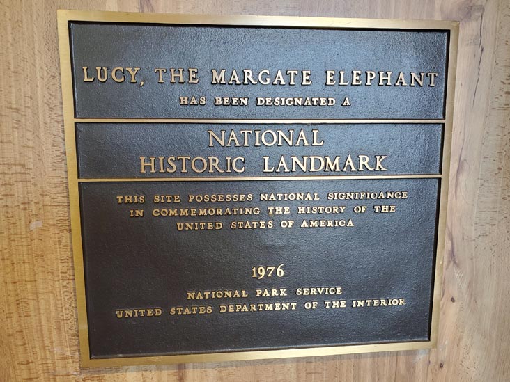 National Historic Landmark Plaque, Lucy the Elephant, 9200 Atlantic Avenue, Margate, New Jersey, July 8, 2020