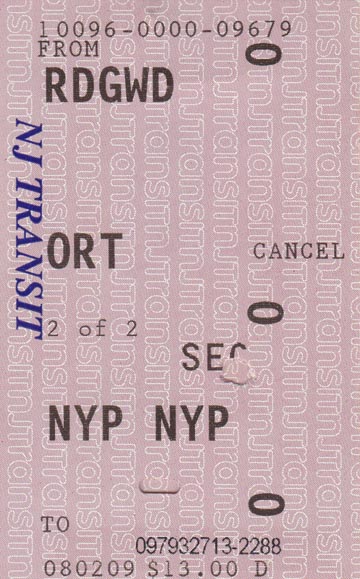 Ridgewood New Jersey Transit Ticket