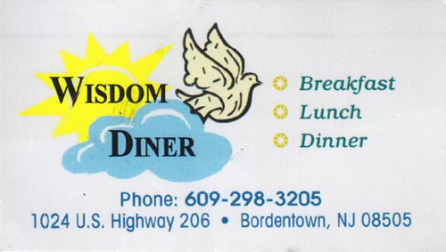 Business Card, Wisdom Diner, 1024 US 206, Bordentown, New Jersey