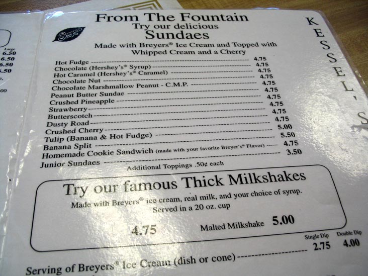 Menu, Kessel's Korner, 2760 Asbury Avenue, Ocean City, New Jersey, August 5, 2006