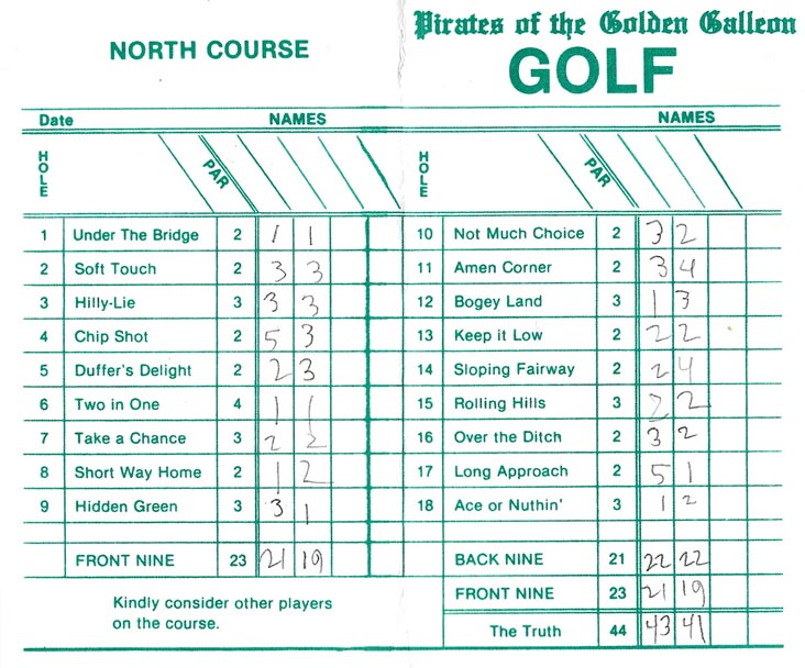 Pirates of the Golden Galleon Golf Scorecard