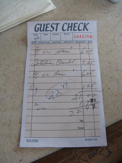 Check, Versailles Diner Restaurant, 516 Route 46 East, Fairfield, New Jersey, September 26, 2009
