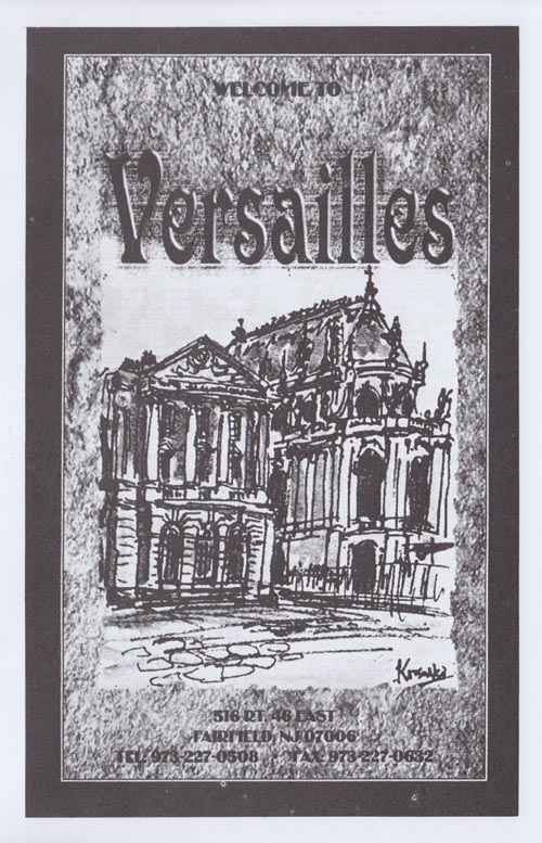 Menu, Versailles Diner Restaurant, 516 Route 46 East, Fairfield, New Jersey