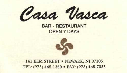 Business Card, Casa Vasca, 141 Elm Street, Ironbound, Newark, New Jersey