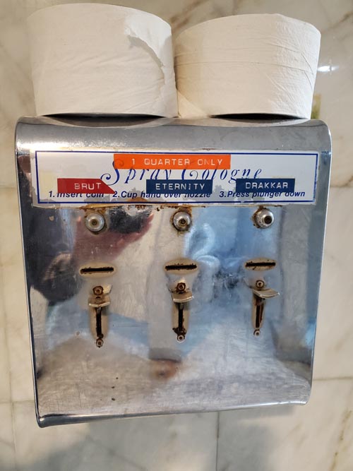 Cologne Machine, Men's Bathroom, Iberia Tavern & Restaurant, 82 Ferry Street, Newark, New Jersey, November 11, 2021