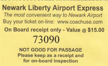 Newark Liberty Airport Express Bus Receipt, September 21, 2009