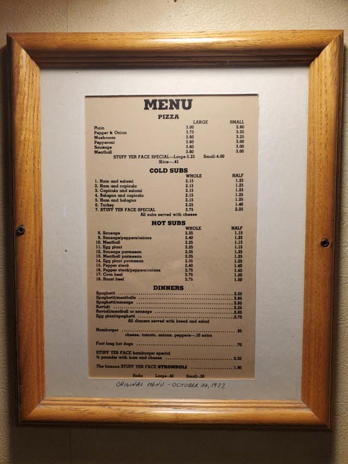 1972 Original Menu, Stuff Yer Face, New Brunswick, New Jersey, March 15, 2025