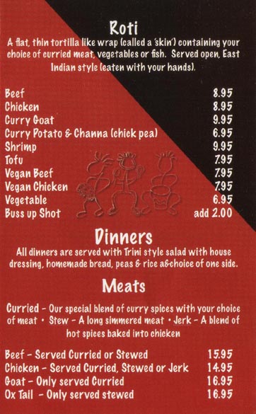 Rotis and Meat Dishes, Menu, Sister Sue's Restaurant, 311 Bond Street, Asbury Park, New Jersey