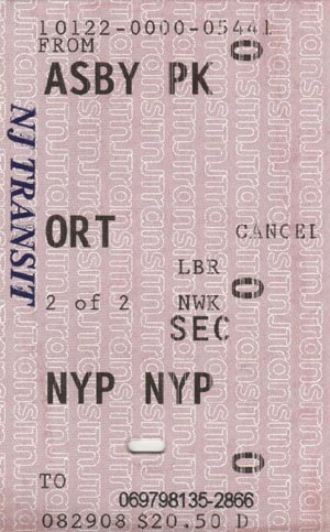 New Jersey Transit Train Ticket