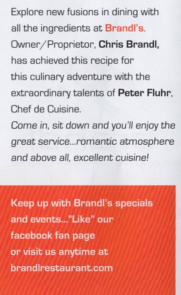 Menu, Brandl Restaurant, 703 Belmar Plaza, Belmar, New Jersey