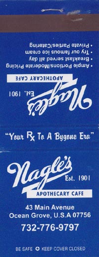 Matchbook, Nagle's Apothecary Cafe, 43 Main Avenue, Ocean Grove, New Jersey