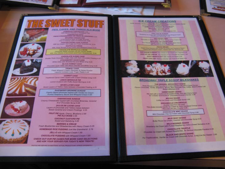 Menu, Broadway Diner, 45 Monmouth Street, Red Bank, New Jersey