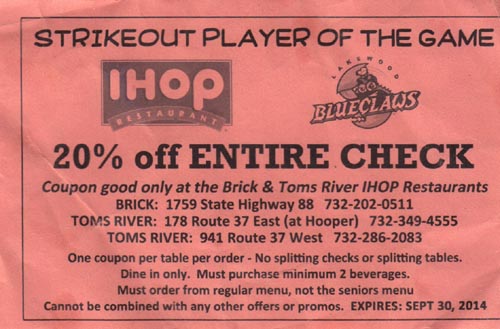 IHOP Strikeout Player of the Game Coupon
