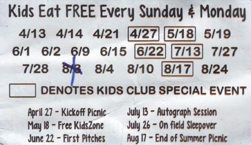 BlueClaws Kids Club 2014 Membership Card