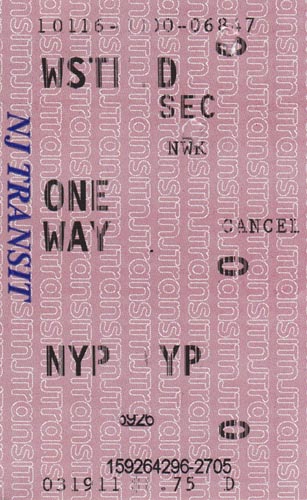 New Jersey Transit Ticket To Westfield, March 19, 2011
