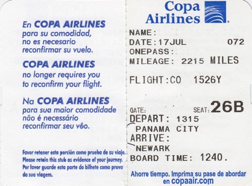 Copa Airlines Boarding Pass