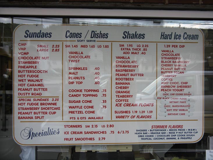 Ice Cream Menu, May's Drive In, Memorial Drive and Centre Street, NE Corner, Ashland, Pennsylvania, September 27, 2009