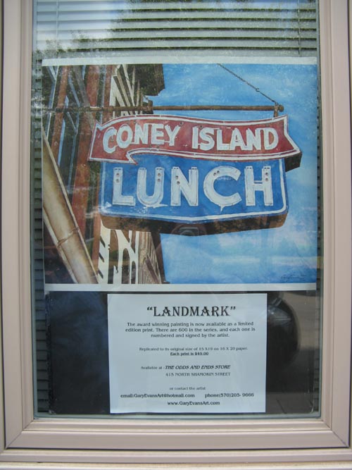 Gary Evans' "Landmark" Print, Coney Island Lunch, East Independence Street, Shamokin, Pennsylvania
