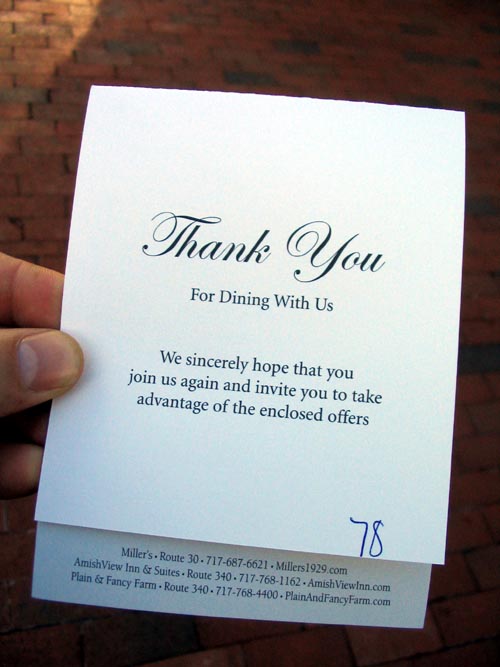 Number, Miller's Smorgasbord, 2811 Lincoln Highway East, Ronks, Pennsylvania